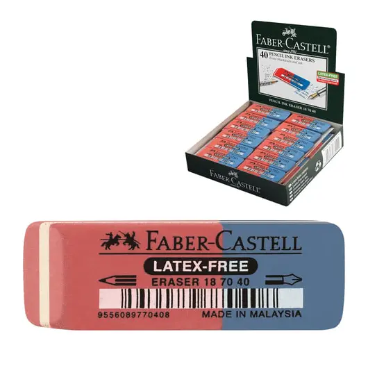Ластик FABER-CASTELL &quot;Latex-Free&quot;, 50x18x8 мм, красно-синий, прямоугольный, скошенные края, синтетический каучук, 187040, фото 1