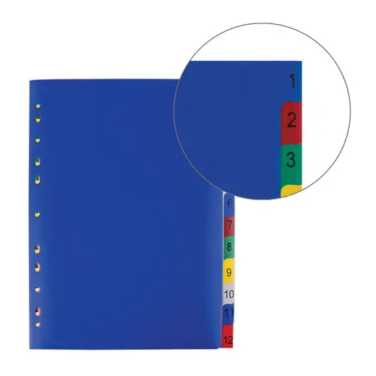 Разделитель пластиковый ОФИСМАГ, А4, 12 листов, цифровой 1-12, оглавление, цветной, 225617, фото 4