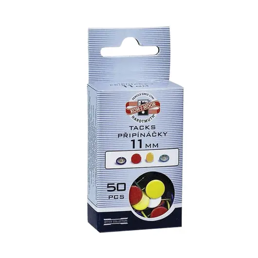 Кнопки канцелярские KOH-I-NOOR, металлические, цветные, 11 мм, 50 шт., в картонной коробке с подвесом, 9600100301KS, фото 1