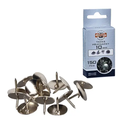 Кнопки канцелярские KOH-I-NOOR, металлические, серебряные, 10 мм, 150 шт., в картонной коробке с подвесом, 9600100303KS, фото 2