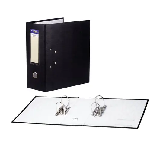 Папка-регистратор с двумя арочными механизмами (до 800 листов), покрытие ПВХ, 125 мм, черная, фото 1