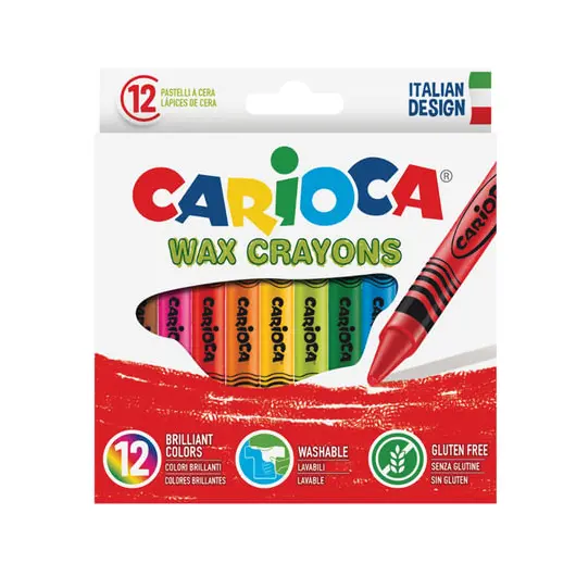 Восковые мелки CARIOCA, 12 цветов, смываемые, картонная коробка с европодвесом, 42365, фото 1