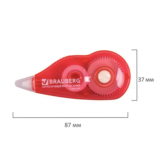 Корректирующая лента BRAUBERG, 5 мм х 6 м, корпус красный, с подкручиванием, блистер, 226809, фото 6