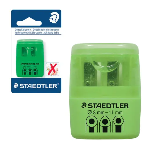 Точилка STAEDTLER, 2 отверстия, с контейнером, пластиковая, зеленая, 51260F50BK, фото 1
