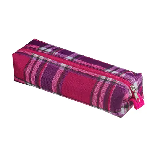 Пенал-косметичка BRAUBERG, полиэстер, &quot;Шотландия&quot;, фиолетовый с розовым, 20х6х4 см, 226723, фото 1