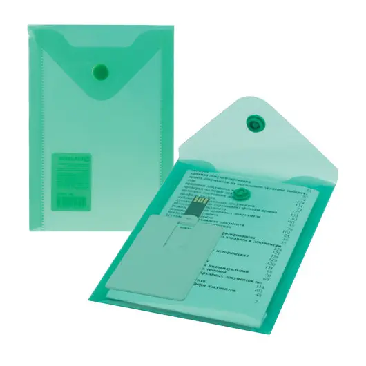 Папка-конверт с кнопкой МАЛОГО ФОРМАТА (105х148 мм), А6, зеленая, 0,18 мм, BRAUBERG, 227318, фото 5
