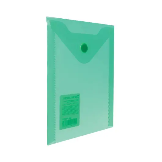 Папка-конверт с кнопкой МАЛОГО ФОРМАТА (105х148 мм), А6, зеленая, 0,18 мм, BRAUBERG, 227318, фото 1