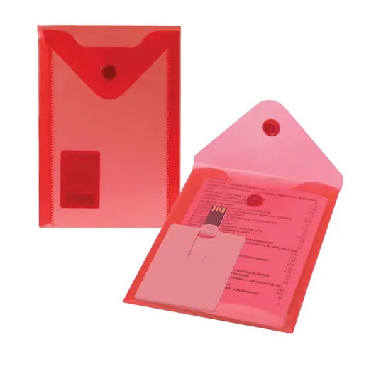 Папка-конверт с кнопкой МАЛОГО ФОРМАТА (105х148 мм), А6, красная, 0,18 мм, BRAUBERG, 227320, фото 5