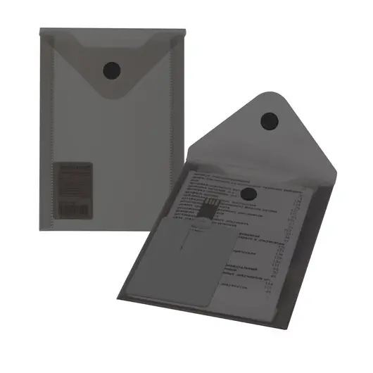 Папка-конверт с кнопкой МАЛОГО ФОРМАТА (105х148 мм), А6, тонированная черная, 0,18 мм, BRAUBERG, 227322, фото 5