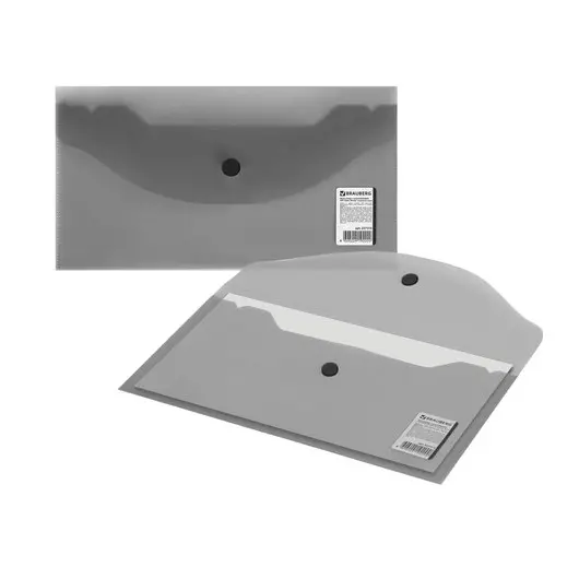 Папка-конверт с кнопкой МАЛОГО ФОРМАТА (250х135 мм), тонированная черная, 0,18 мм, BRAUBERG, 227315, фото 5