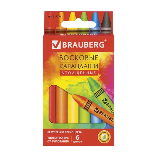 Восковые карандаши утолщенные BRAUBERG &quot;АКАДЕМИЯ&quot;, НАБОР 6 цветов, 227286, фото 1