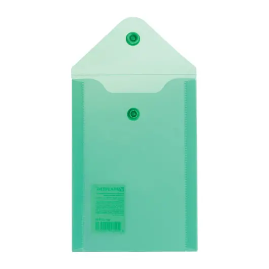 Папка-конверт с кнопкой МАЛОГО ФОРМАТА (105х148 мм), А6, зеленая, 0,18 мм, BRAUBERG, 227318, фото 3