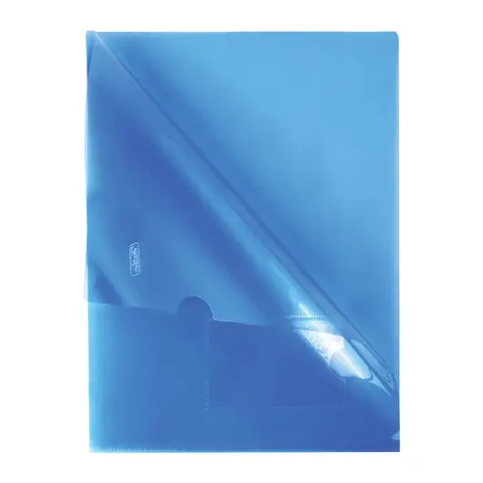 Папка-уголок с карманом для визитки, А4, синяя, 0,18 мм, AGкм4 00102, V246955, фото 2