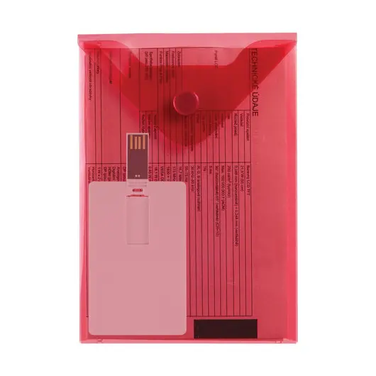 Папка-конверт с кнопкой МАЛОГО ФОРМАТА (105х148 мм), А6, красная, 0,18 мм, BRAUBERG, 227320, фото 7