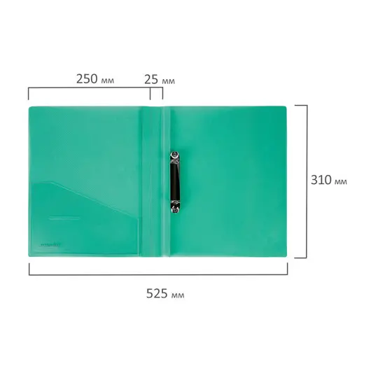 Папка на 2 кольцах BRAUBERG &quot;Диагональ&quot;, 25 мм, внутренний карман, тонированная зеленая, до 170 листов, 0,7 мм, 227505, фото 8