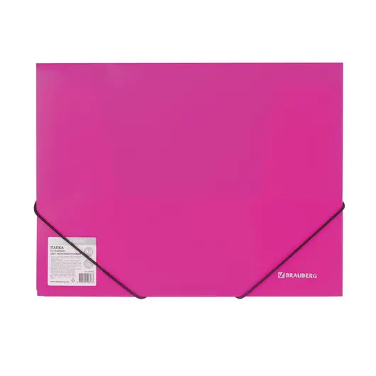 Папка на резинках BRAUBERG &quot;Neon&quot;, неоновая, розовая, до 300 листов, 0,5 мм, 227462, фото 2