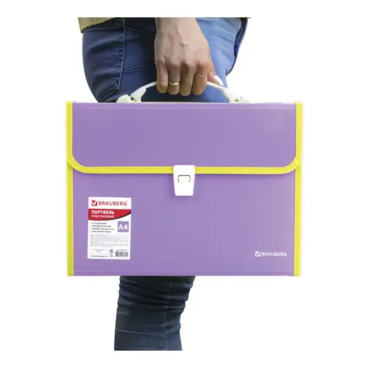 Портфель пластиковый BRAUBERG &quot;Joy&quot;, А4 (330х245х35 мм), 13 отделений, с окантовкой, индексные ярлыки, фиолетовый, 227977, фото 8