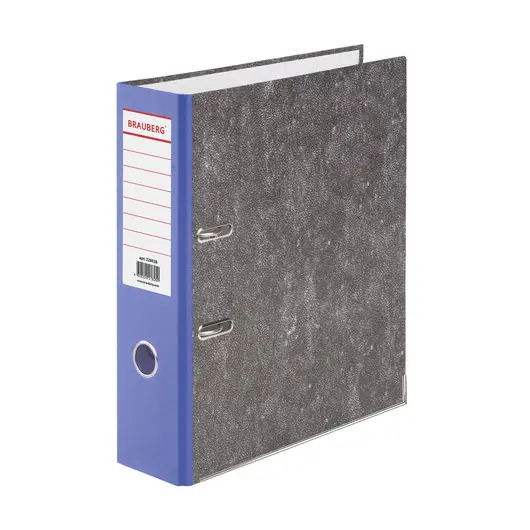 Папка-регистратор BRAUBERG, усиленный корешок, мраморное покрытие, 80 мм, с уголком, синяя, 228028, фото 1