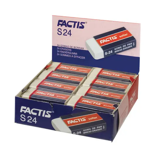 Ластик FACTIS Softer S 24, 50х24х10 мм, белый, прямоугольный, синтетический каучук, картонный держатель, CMFS24, CNFS24, фото 5