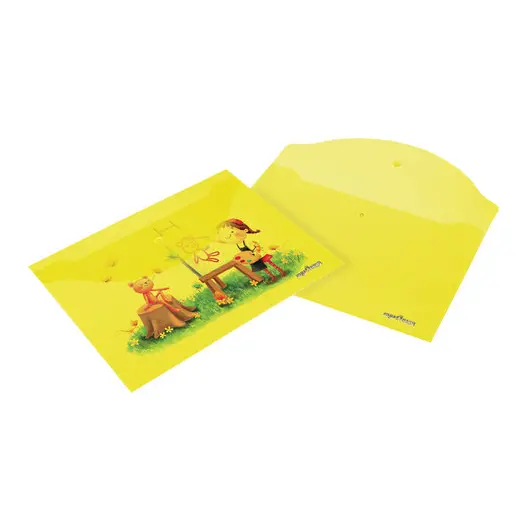 Папка-конверт с кнопкой ЮНЛАНДИЯ, А4, до 100 листов, прозрачная, желтая, 0,18 мм, 228668, фото 5