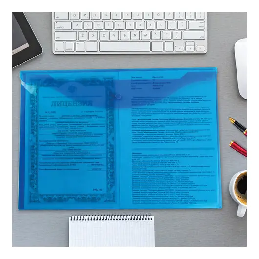 Папка-конверт с кнопкой БОЛЬШОГО ФОРМАТА (300х430 мм), А3, прозрачная, синяя, 0,15 мм, STAFF, 228666, фото 9