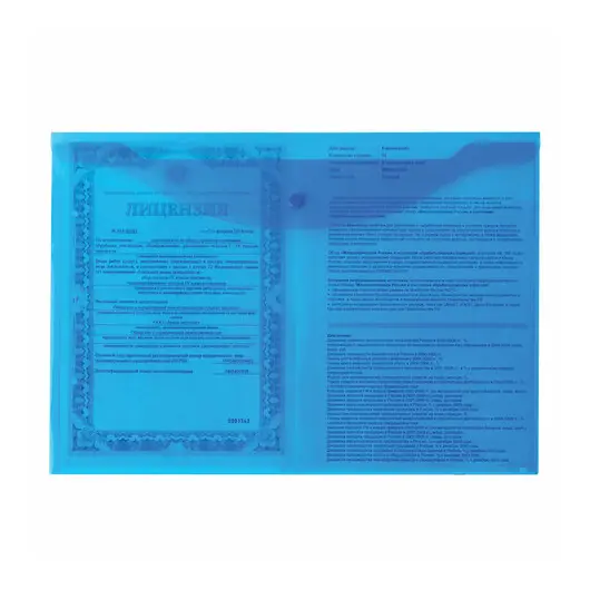 Папка-конверт с кнопкой БОЛЬШОГО ФОРМАТА (300х430 мм), А3, прозрачная, синяя, 0,15 мм, STAFF, 228666, фото 8