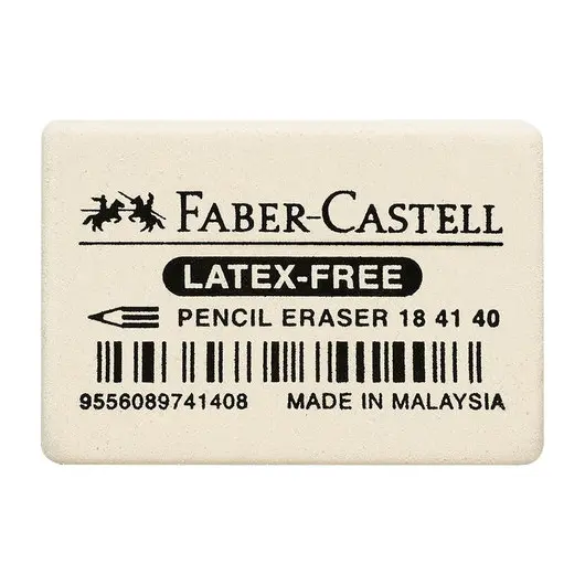 Ластик FABER-CASTELL &quot;Latex-Free&quot;, 37x25x7 мм, белый, прямоугольный, синтетический каучук, 184140, фото 1
