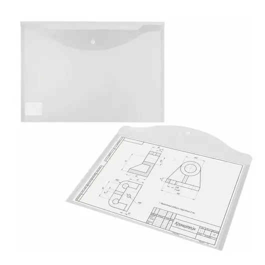 Папка-конверт с кнопкой БОЛЬШОГО ФОРМАТА (300х430 мм), А3, прозрачная, 0,15 мм, STAFF, 228667, фото 5
