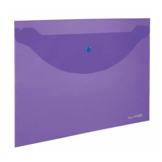 Папка-конверт с кнопкой ЮНЛАНДИЯ, А4, до 100 листов, прозрачная, фиолетовая, 0,18 мм, 228669, фото 1