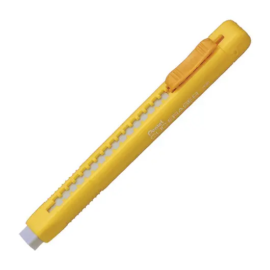 Ластик PENTEL &quot;Clic Eraser&quot;, 117х12х15 мм, белый, выдвижной, ПВХ, желтый держатель, ZE80-G, фото 1