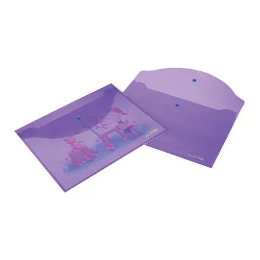 Папка-конверт с кнопкой ЮНЛАНДИЯ, А4, до 100 листов, прозрачная, фиолетовая, 0,18 мм, 228669, фото 5