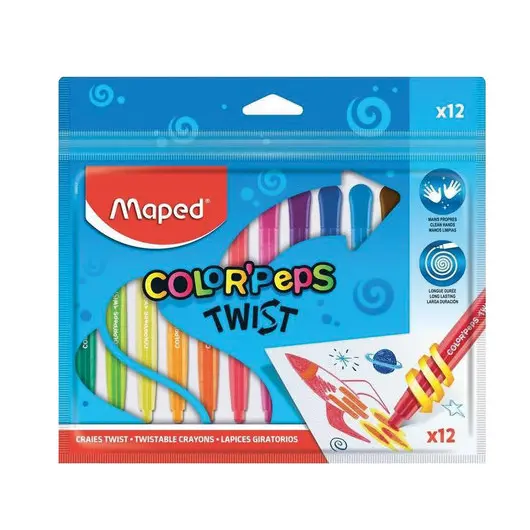 Восковые мелки MAPED &quot;Color&#039;peps Twist&quot;, 12 цветов, выкручивающиеся в пластиковом корпусе, 860612, фото 3