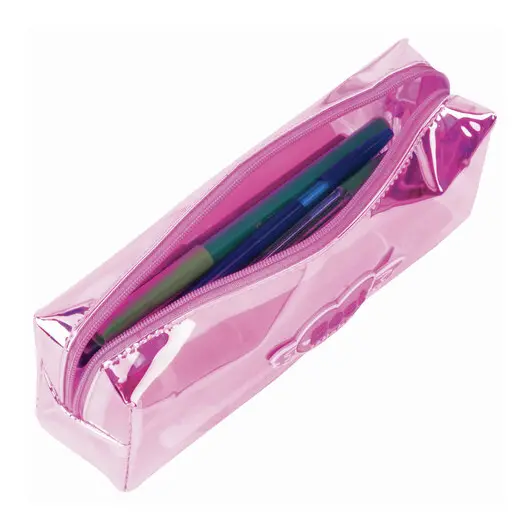 Пенал-косметичка ЮНЛАНДИЯ, прозрачный полиуретан, Glossy, розовый, 20х5х6 см, код_1С, 228984, фото 6