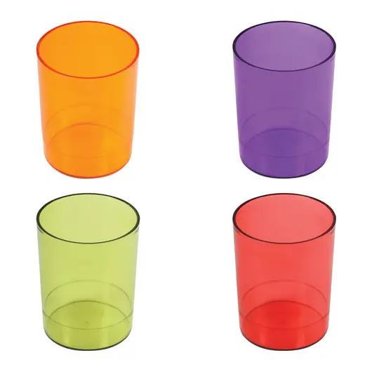 Подставка-органайзер СТАММ (стакан для ручек), 4 цвета ассорти, тонированный (красный, зеленый, оранжевый, фиолетовый), СН60, фото 1