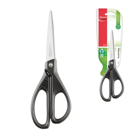 Ножницы MAPED &quot;Essentials Green&quot;, 210 мм, черные, эргономичные ручки, картонная упаковка с европодвесом, 468110, фото 1