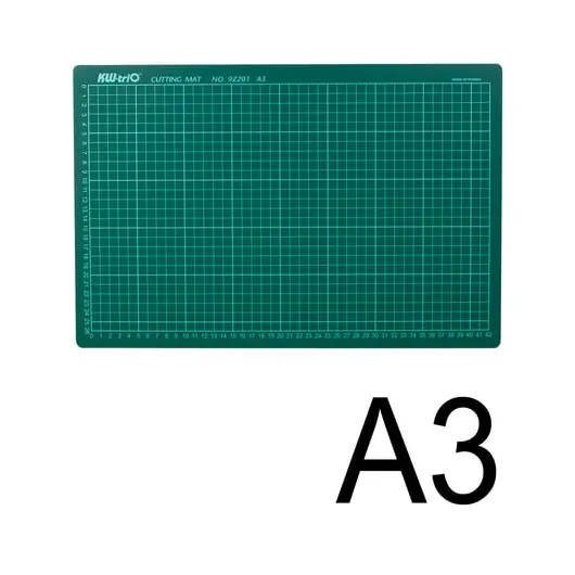 Коврик-подкладка настольный для резки А3 (450х300 мм), сантиметровая шкала, зеленый, 3 мм, KW-trio, -9Z201, фото 1
