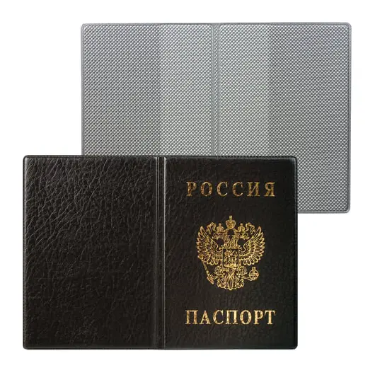 Обложка для паспорта с гербом, ПВХ, черная, ДПС, 2203.В-107, фото 1