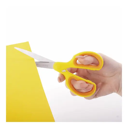 Ножницы BRAUBERG &quot;Extra&quot; 185 мм, классической формы, ребристые резиновые вставки, оранжево-желтые, 236451, фото 9
