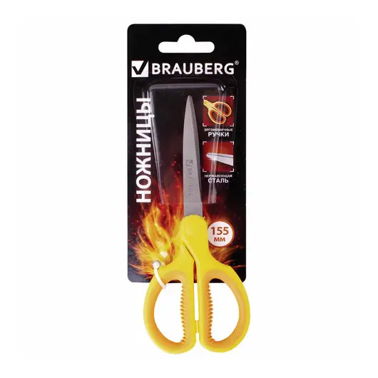 Ножницы BRAUBERG &quot;Extra&quot; 155 мм, классической формы, ребристые резиновые вставки, оранжево-желтые, 236450, фото 11