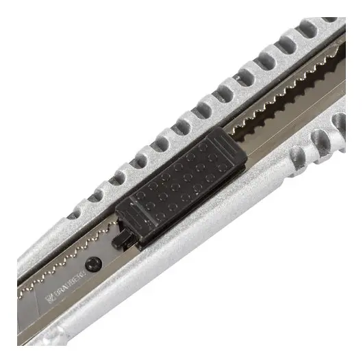 Нож универсальный 9 мм BRAUBERG &quot;Metallic&quot;, металлический корпус (рифленый), автофиксатор, блистер, 236971, фото 7