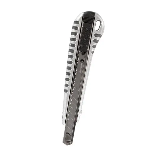 Нож универсальный 9 мм BRAUBERG &quot;Metallic&quot;, металлический корпус (рифленый), автофиксатор, блистер, 236971, фото 2