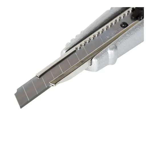 Нож универсальный 9 мм BRAUBERG &quot;Metallic&quot;, металлический корпус (рифленый), автофиксатор, блистер, 236971, фото 6