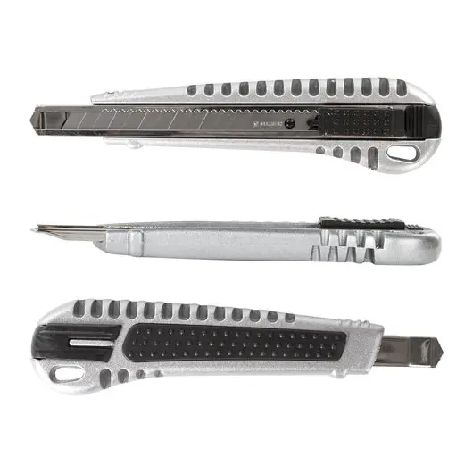 Нож универсальный 9 мм BRAUBERG &quot;Metallic&quot;, металлический корпус (рифленый), автофиксатор, блистер, 236971, фото 8