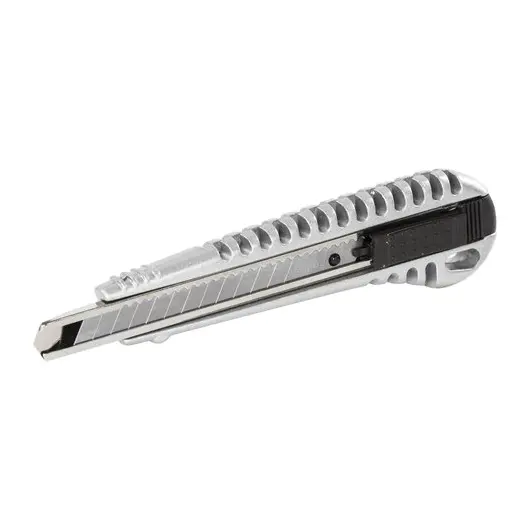 Нож универсальный 9 мм BRAUBERG &quot;Metallic&quot;, металлический корпус (рифленый), автофиксатор, блистер, 236971, фото 5
