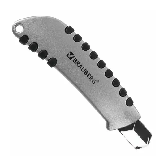 Нож канцелярский 18 мм BRAUBERG &quot;Metallic&quot;, роликовый фиксатор, резиновые вставки, металл, 237159, фото 8