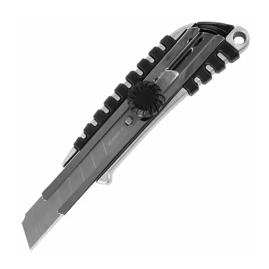 Нож канцелярский 18 мм BRAUBERG &quot;Metallic&quot;, роликовый фиксатор, резиновые вставки, металл, 237159, фото 9
