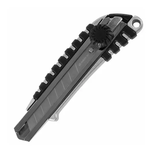 Нож канцелярский 18 мм BRAUBERG &quot;Metallic&quot;, роликовый фиксатор, резиновые вставки, металл, 237159, фото 1