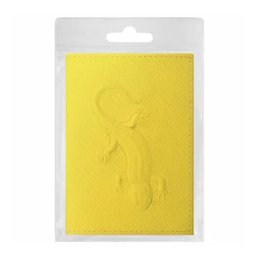 Обложка для паспорта натуральная кожа плетенка, с ящерицей, желтая, STAFF, 237205, фото 3
