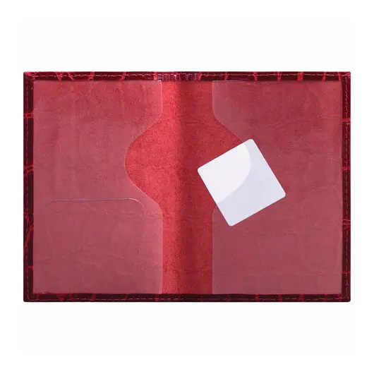 Обложка для паспорта натуральная кожа Croc, &quot;PASSPORT&quot;, красная, BRAUBERG, 237180, фото 2