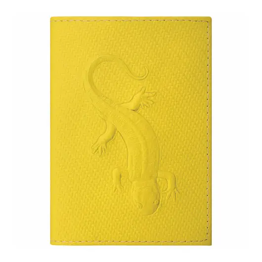 Обложка для паспорта натуральная кожа плетенка, с ящерицей, желтая, STAFF, 237205, фото 1